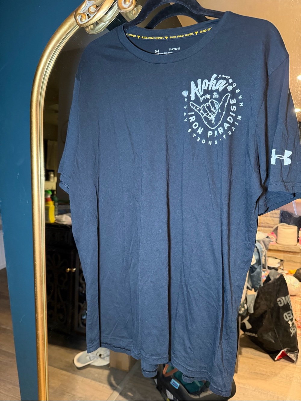 Under Armour Project Rock Men’s Black Aloha Iron Paradise Graphic Tee, XL